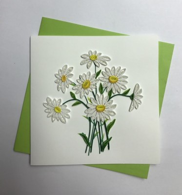 6" Square Quilling White Daisies Card