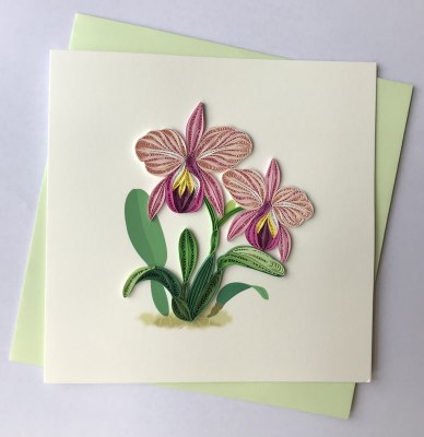 6" Square Quilling Pink Cattaleya Card