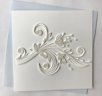 6" Square Quilling White Floral Swirl Card