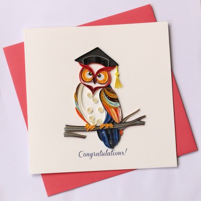 6" Square Quilling Congratulations With Owl Card