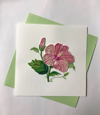 6" Square Pink Hibiscus Quilling Card