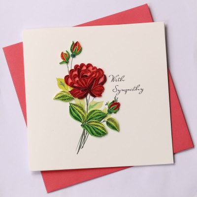 6" Square Quilling Sympathy Red Rose Card