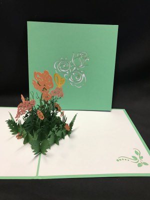 6" Square Pop Up Coral Flower Garden Card