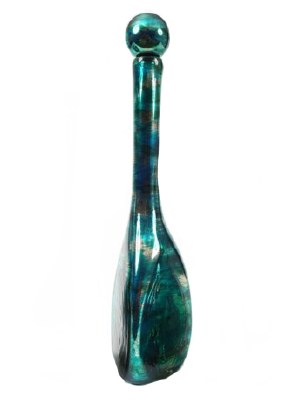 23" Distressed Silver and Turquoise Finish Triangle Glass Bottle