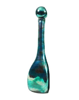 19" Distressed Silver and Turquoise Finish Triangle Glass Bottle