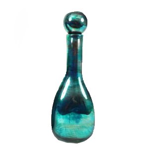 15" Distressed Silver and Turquoise Finish Triangle Glass Bottle