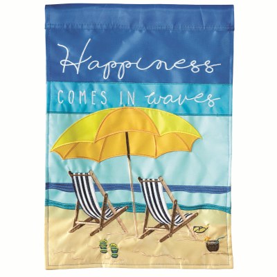 42" x 29" Happiness Comes In Waves Beach Scene Garden Flag