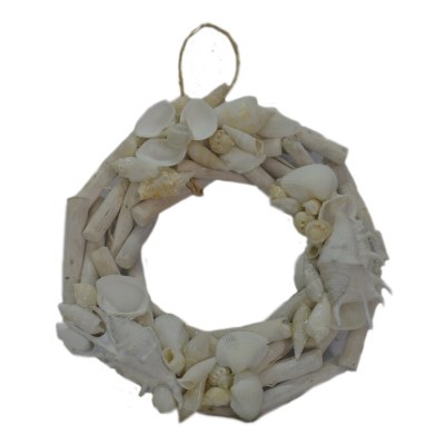 10" Faux White Driftwood With Shells Wreath