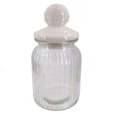 8" Glass Jar With Ceramic White Shell Lid