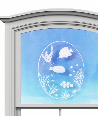5" Oval Fish Scene White Window Cling