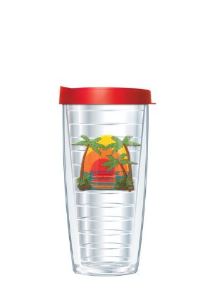 16 Oz Palm Sunset Tall Tumbler With Red Lid