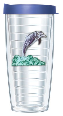 16 Oz Dolphin Tall Tumbler With Blue Lid