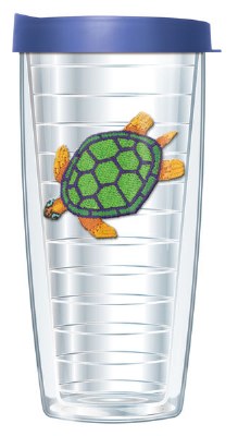 16 Oz Green Turtle Tall Tumbler With Blue Lid
