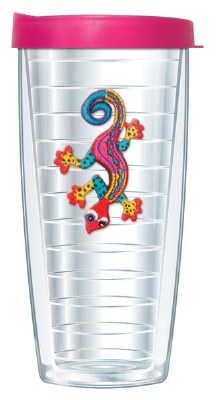 16 Oz Gecko Tall Tumbler With Pink Lid