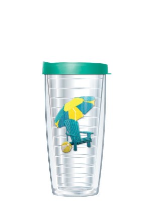 16 Oz Turquoise and Yellow Chair Tall Tumbler With Teal Lid