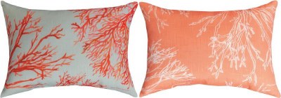 13" x 18" Aqua, Coral and White Reversible Coral Pillow