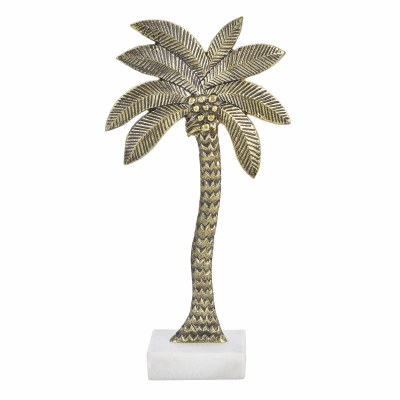 16" Distressed Brass Finish Palm With Marble Base