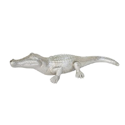 16" Silver Polystone Alligator Figurine