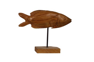 13" Natural Teak Fish On Stand