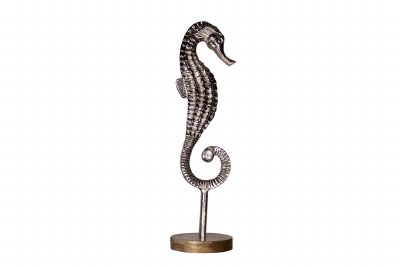 20" Silver Metal Seahorse On Stand