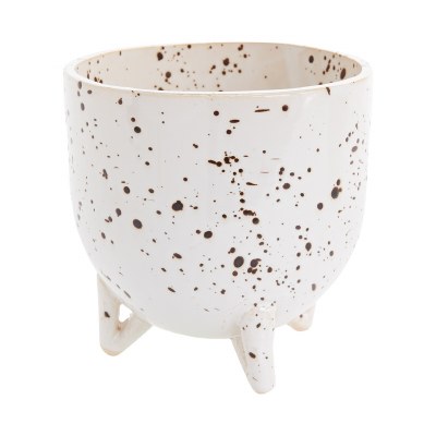 6.5" White Speckled Ceramic Pot With 3 Feet