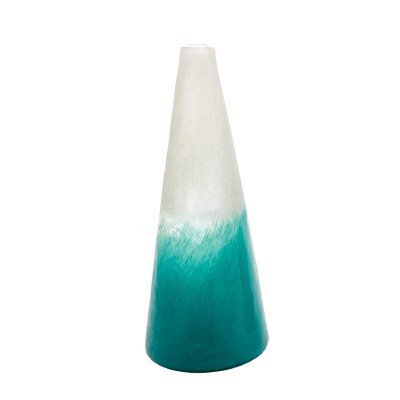 17" White and Turquoise Glass Vase