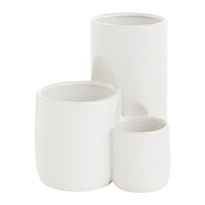 7" White 3 Compartment Ceramic Vase