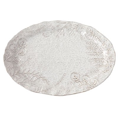 13" x 17" Gray Oval With Leaves Platter by Mud Pie