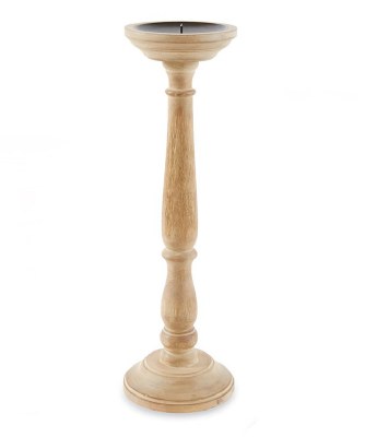 15" Natural Wooden Pillar Candleholder by Mud Pie