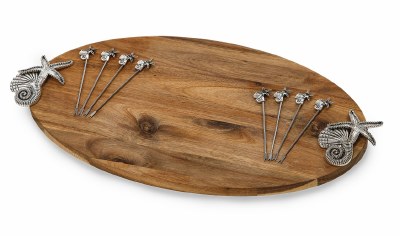 Oval Wooden Board With Sealife Handles and 8 Picks