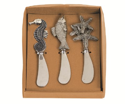 Set of 3 Distressed Silver Finish Sealife Spreaders