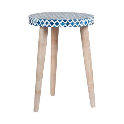 15" Round Blue and White Mosaic Top