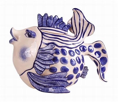 7.5"  Blue and White Fish Teapot