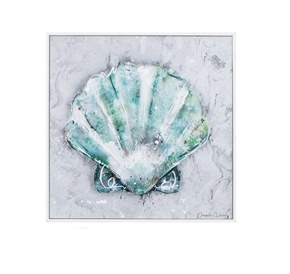 12" Square Green and Gray Scallop Framed Gel Print