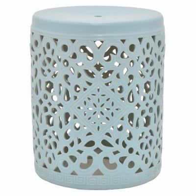 14" Round Light Blue Openwork Ceramic Stool