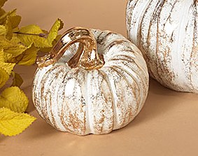 5" Medium White and Gold Polystone Pumpkin Fall and Thanksgiving Decoration