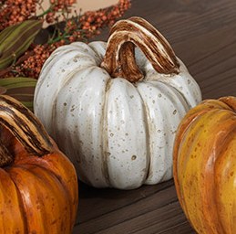 3.5" White Polystone Pumpkin Fall and Thanksgiving Decoration