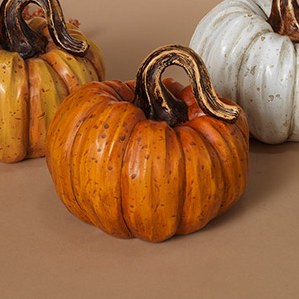 4.7" Dark Orange Polystone Pumpkin Fall and Thanksgiving Decoration