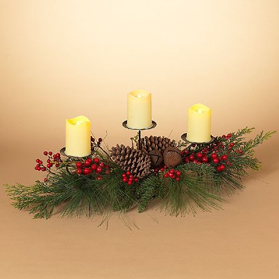 28" Triple Red Berry Candleholder Centerpiece