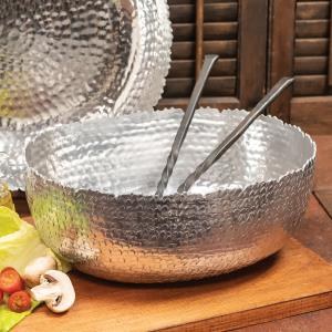 12" Silver Oval Metal Bowl With Jagged Edges