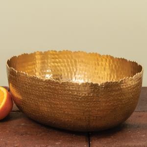 12" Gold Oval Metal Bowl With Jagged Edges