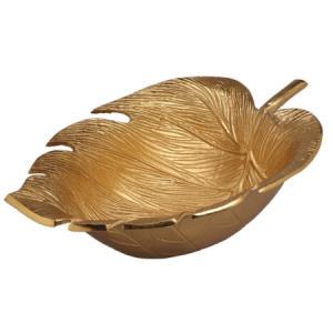 15" Gold Metal Tropical Leaf Bowl