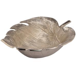 15" Silver Metal Tropical Leaf Bowl