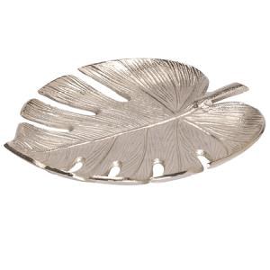 13" Silver Metal Monstera Leaf Tray