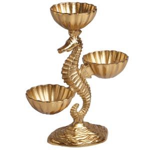 12" Gold Metal Seahorse With 3 Bowls