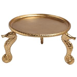 13" Round Gold Metal Seahorse Footed Platter