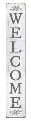 46" x 8" White With Sprig Welcome Wooden Porch Plaque