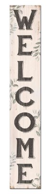 46" x 8" Cream With Green Leaves Welcome Wooden Porch Plaque
