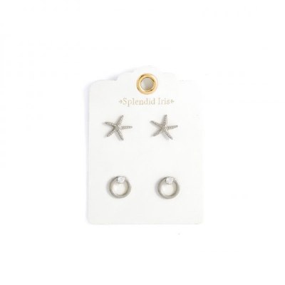 Set of 2 Silver Starfish and Round Earrings