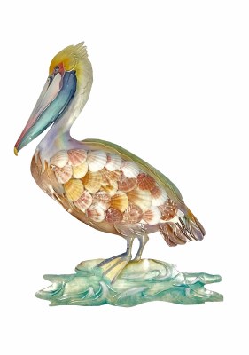 18" Multipastel Pelican With Shell Wing Wall Plaque